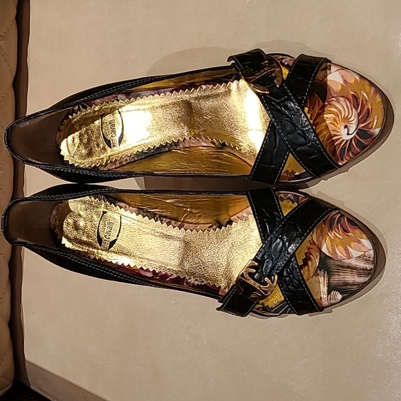 Just Cavalli sandals size 41.5 black printed leather metal logo accessories - Picture 12 of 13